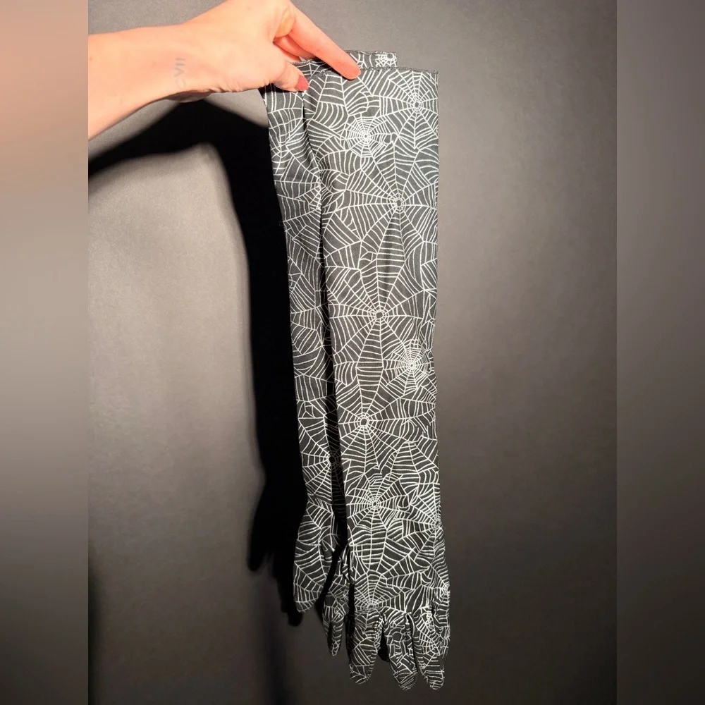 Black and Silver Spiderweb Long Opera Gloves